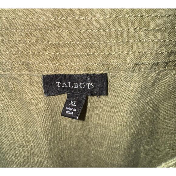 Talbots Linen Boxy Top Women XL Button Up Tie Front Puff Sleeves Coastal Granola - Picture 7 of 8